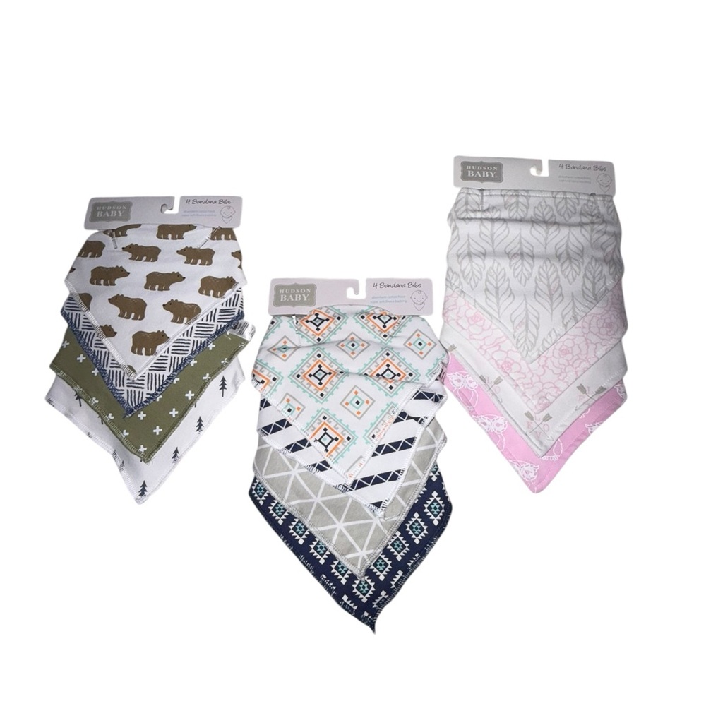 Hudson Baby Bandana Bib 4 Pack Set